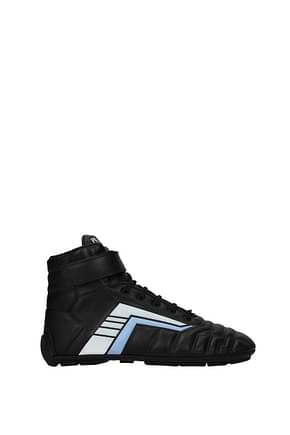 Prada Sneakers Men Leather Black Light Blue