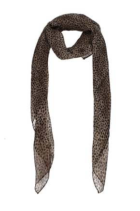 Saint Laurent Foulard Women Silk Brown Leopard