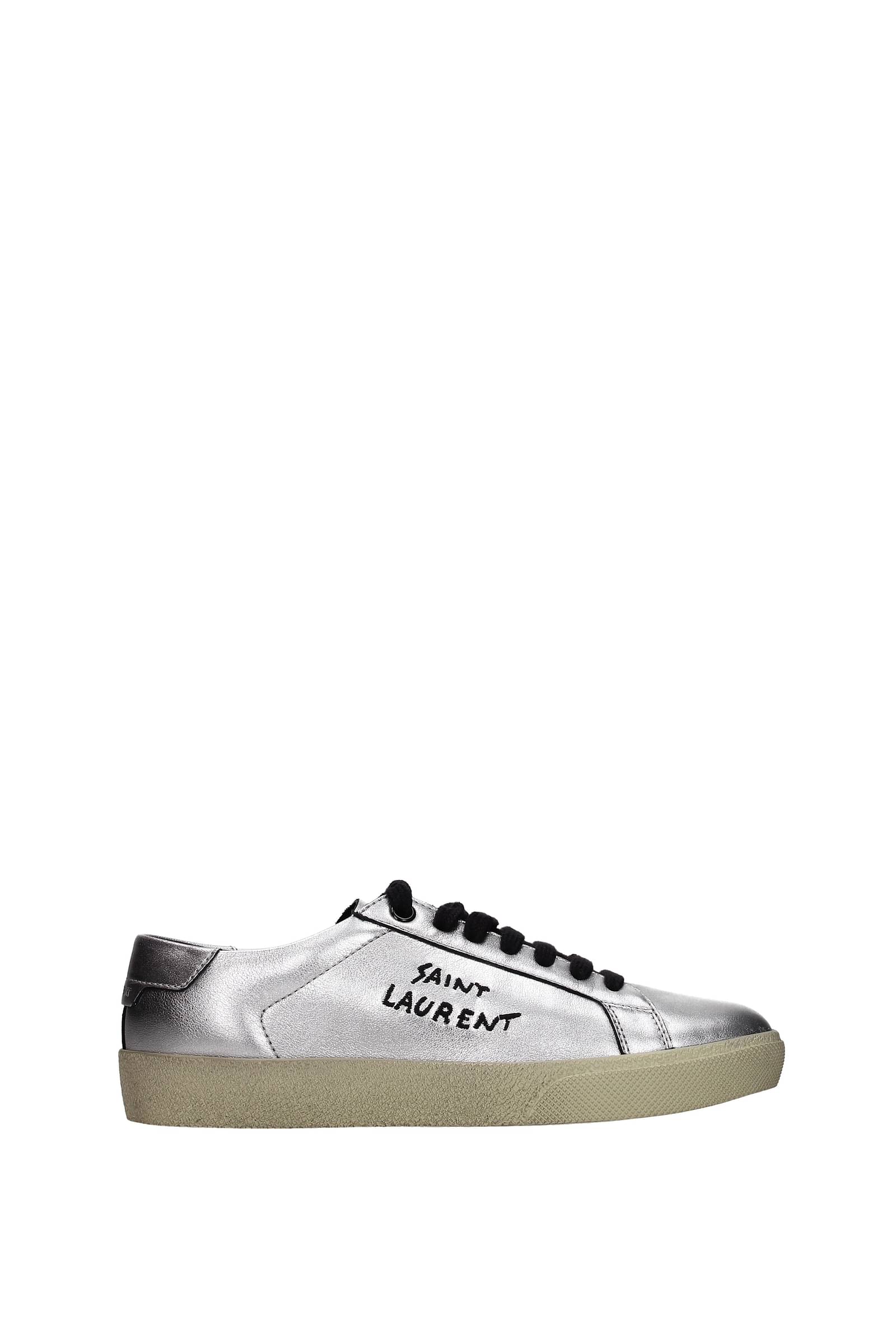 Saint Laurent White Leather and Silver Sneakers - 36 – I MISS YOU VINTAGE