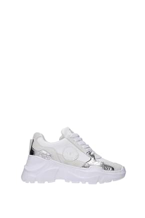 Versace Jeans Sneakers couture Donna Pelle Bianco Argento