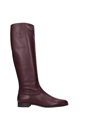Tod's Boots Women Leather Violet Burgundy