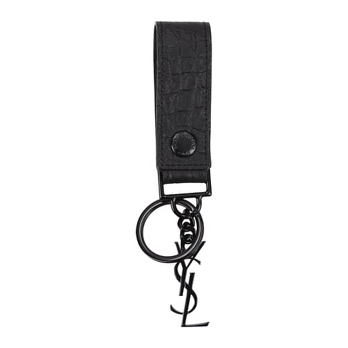 SAINT LAURENT: key ring in leather with monogram - Black