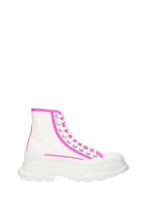 Alexander McQueen Sneakers Donna Tessuto Bianco Rosa Fluo