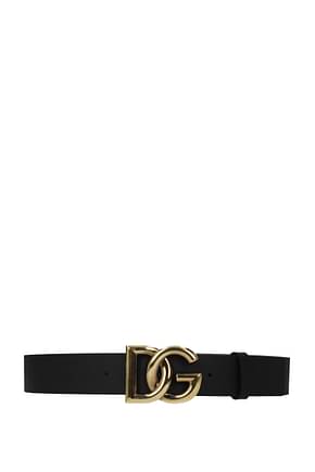 Dolce&Gabbana Reguläre Gürtel Herren Leder Schwarz Gold