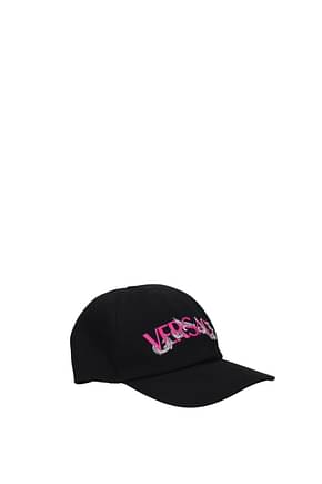 Versace 帽子 女性 コットン 黒 フクシア