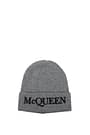 Alexander McQueen Hats Men Cashmere Gray Black