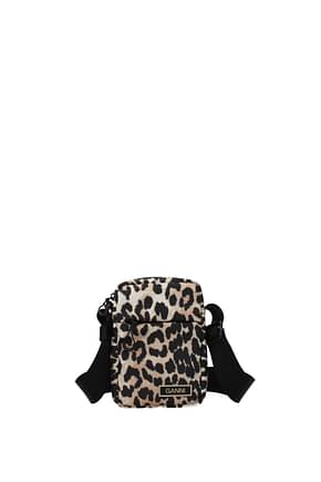 Ganni Crossbody Bag recycled Women Polyester Brown Leopard