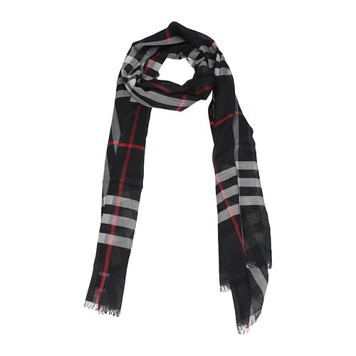 Burberry Check Wool scarf Black Plaid With White And Red Colors