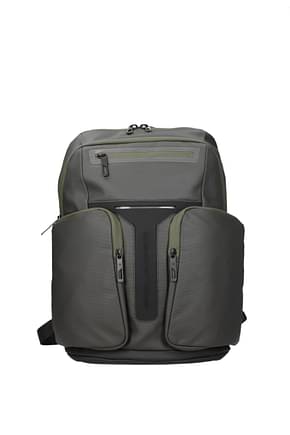 Piquadro Backpack and bumbags Men Leather Green Dark Grey