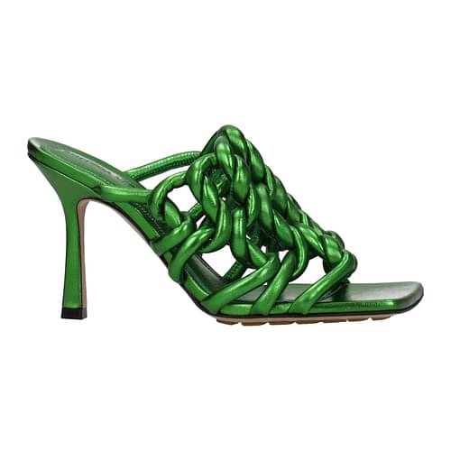 Bottega Veneta Sandals Stretch Twist Women Leather Green Green Beetle