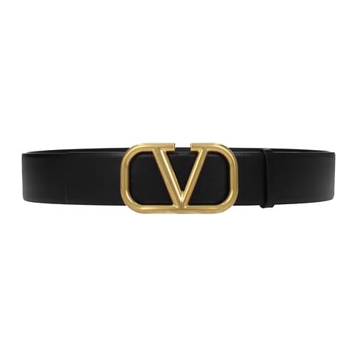 Valentino Garavani 3cm V-Logo Leather Belt Black