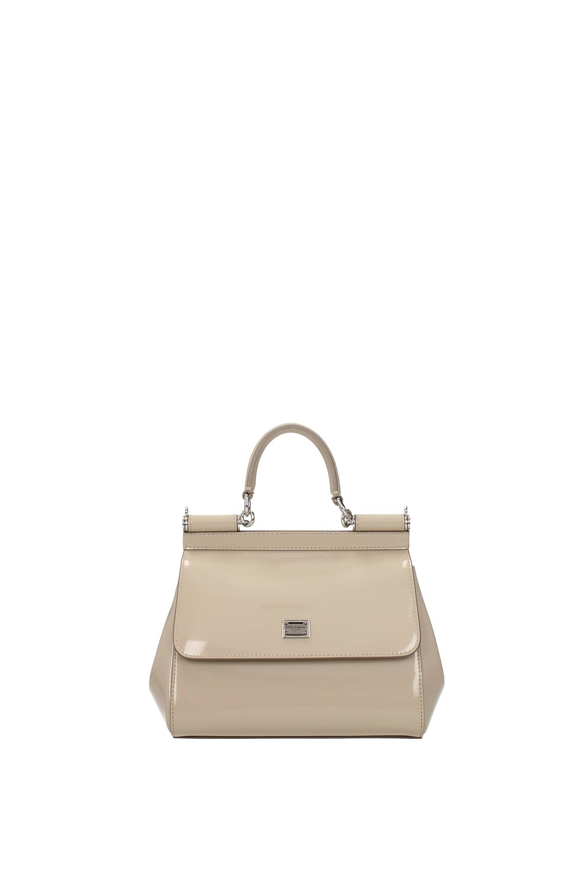 X Kim Sicily Small Patent Leather Shoulder Bag in Beige - Dolce Gabbana
