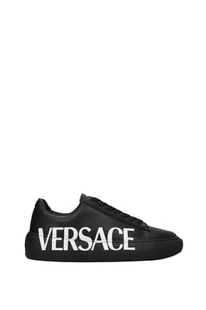 Versace أحذية رياضية رجال جلد أسود أبيض