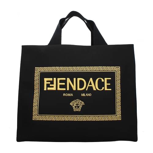 Fendi Handbags Versace Women Fabric Black Gold