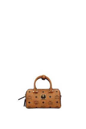 MCM Handbags boston Women Leather Brown Cognac