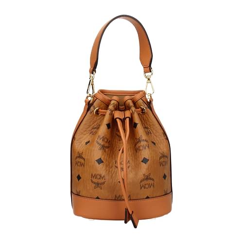 Mcm Drawstring Leather Bucket Bag In Green