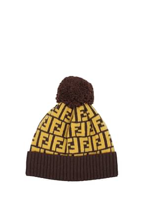 Fendi Hats Men Wool Brown Yellow