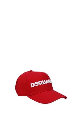 Dsquared2 帽子 男性 コットン 赤 白
