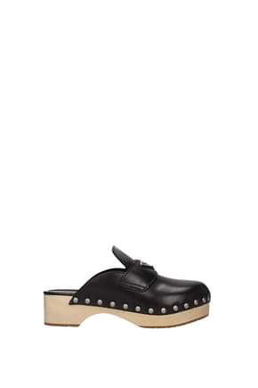 Prada Slippers and clogs Women Leather Black Natural
