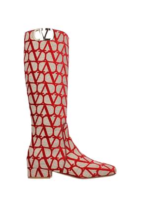 Valentino Garavani Boots vlogo Women Fabric  Beige Red