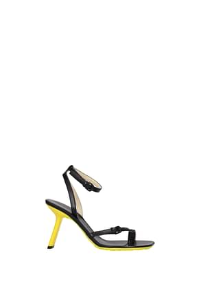 Loewe Flip flops Women Leather Black Yellow