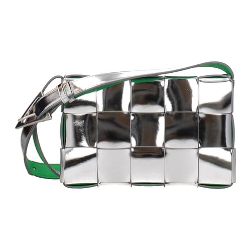 Bottega Veneta Mini Padded Cassette Intrecciato Leather Crossbody Bag Parakeet Silver