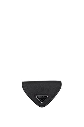 Prada حاملات عملات معدنية triangle رجال جلد أسود