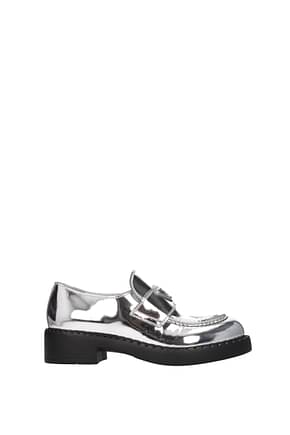 Prada Loafers Women Leather Silver