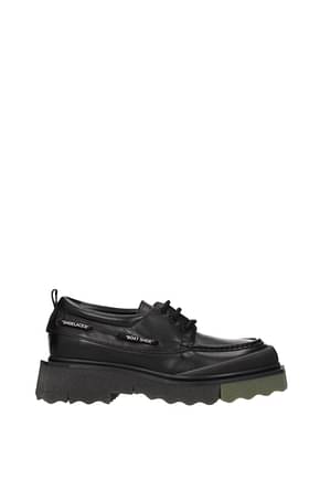 Off-White Lace up and Monkstrap Men Leather Black Military Green