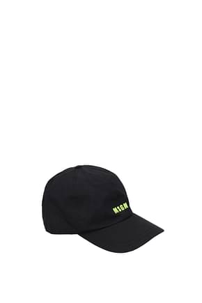 MSGM Hats Men Cotton Black Fluo Green