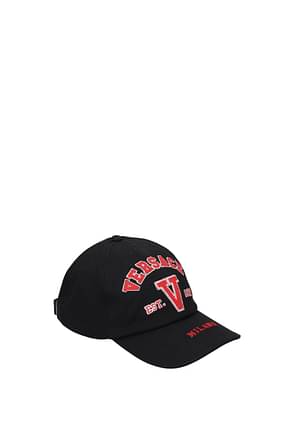 Versace Hats Men Cotton Black Red