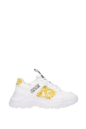 Versace Jeans Sneakers couture Homme Cuir Blanc Or