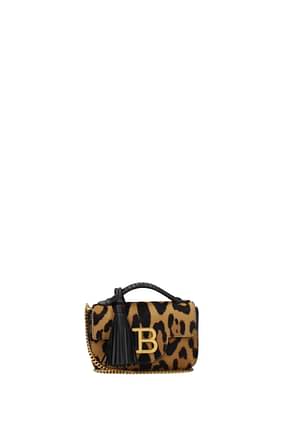 Balmain Handtaschen Damen Ponyfell Braun Leopard