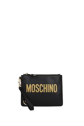 Moschino Clutches Women Leather Black Gold