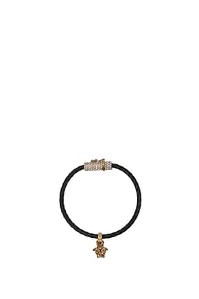 Versace Bracelets Women Leather Black Gold