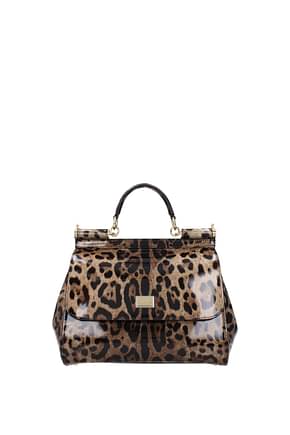 Dolce&Gabbana Handbags sicily kim Women Patent Leather Brown Leopard
