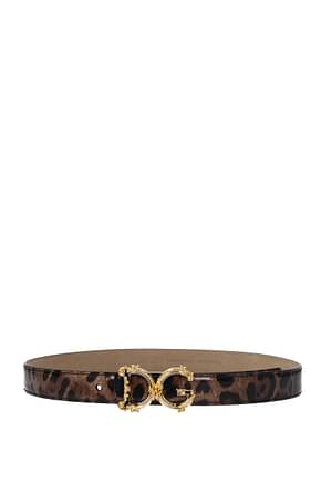 Dolce&Gabbana Schmale Gürtel Damen Leder Braun Leopard
