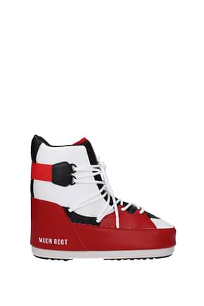 Moon Boot التمهيد الكاحل sneaker mid رجال قماش أبيض أحمر
