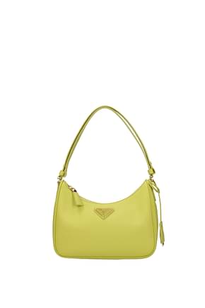 Prada Handbags Women Leather Yellow Cedar