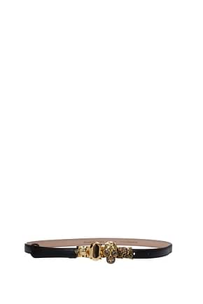 Alexander McQueen Thin belts the knuckle Women Leather Black Gold
