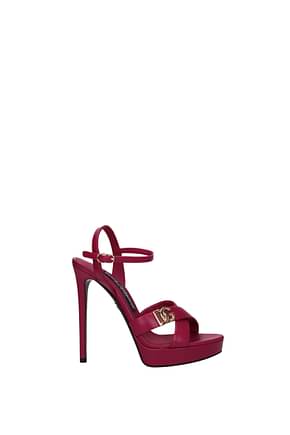 Dolce&Gabbana Sandals Women Leather Fuchsia Hibiscus