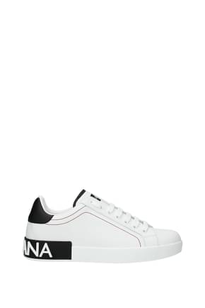 Dolce&Gabbana أحذية رياضية رجال جلد أبيض أسود