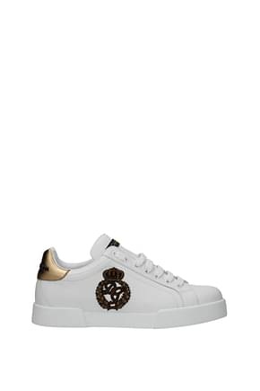 Dolce&Gabbana أحذية رياضية رجال جلد أبيض ذهب