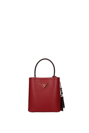 Prada Handbags Women Leather Red Black