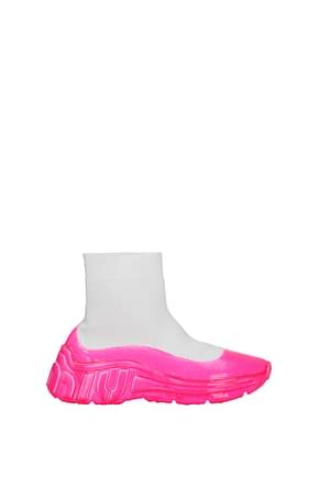 Miu Miu 踝靴 女士 布料 白色 荧光粉红色
