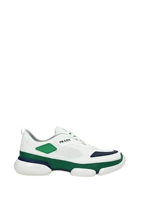 Prada Sneakers Uomo Tessuto Bianco Verde Scuro