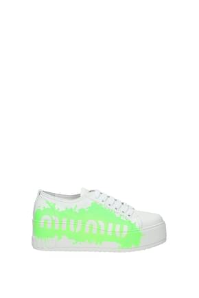 Miu Miu Sneakers Femme Cuir Blanc Vert Fluo