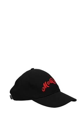 Alexander McQueen Hats Men Cotton Black Red