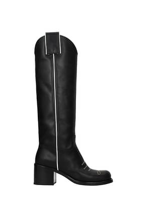 Miu Miu Boots Women Leather Black White