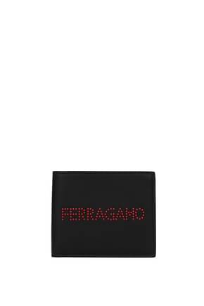 Salvatore Ferragamo Wallets Men Leather Black Red